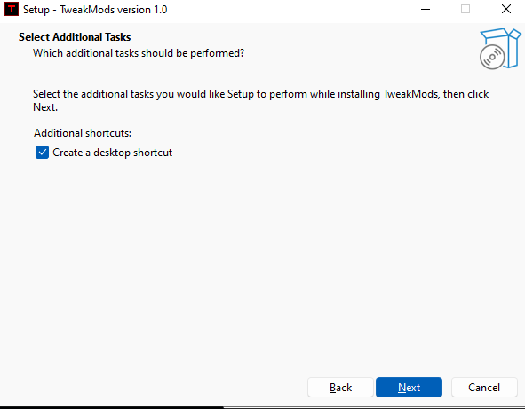 TweakMods Select Additional Tasks screen